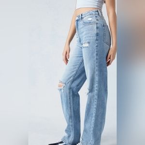 Light Blue Ripped '90s Boyfriend Jeans - image 1